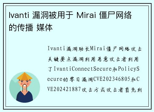 Ivanti 漏洞被用于 Mirai 僵尸网络的传播 媒体