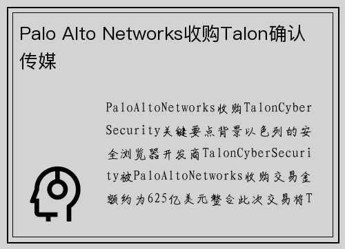 Palo Alto Networks收购Talon确认 传媒