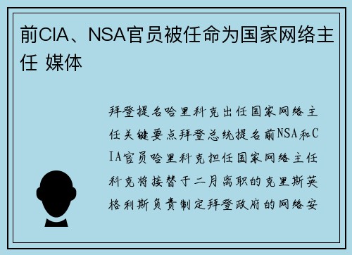 前CIA、NSA官员被任命为国家网络主任 媒体