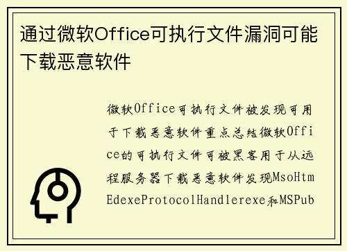 通过微软Office可执行文件漏洞可能下载恶意软件 